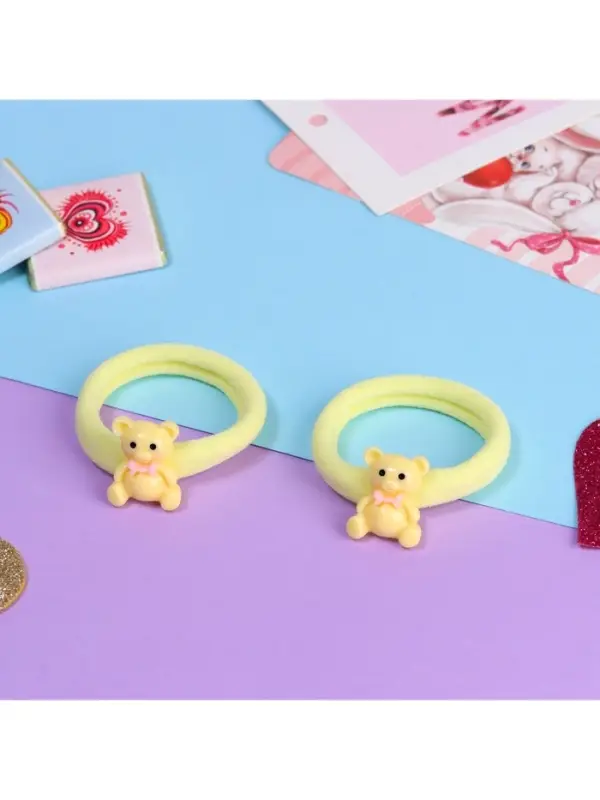 Резинка для волос &laquo;Маленькая радость&raquo;, набор 2 шт., мишка, 3.5 см, жёлтая