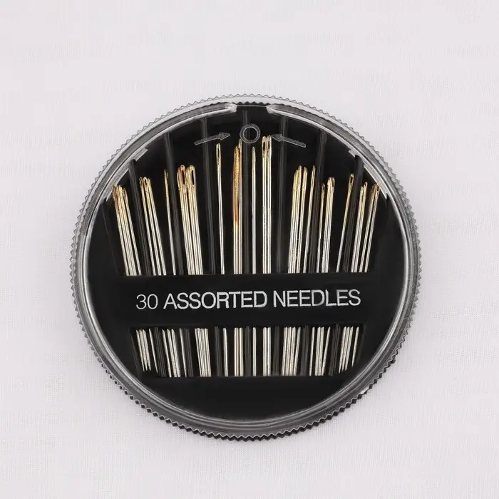 Иглы швейные в пластиковой коробочке, с золотым ушком, 30 шт., чёрные