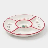 Менажница новогодняя Доляна &laquo;Волшебный праздник&raquo;, 5 секций, 25.5&times;3.1 см, доломит, белая