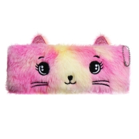 Пенал школьный меховой на молнии Calligrata "Кошечка", микс