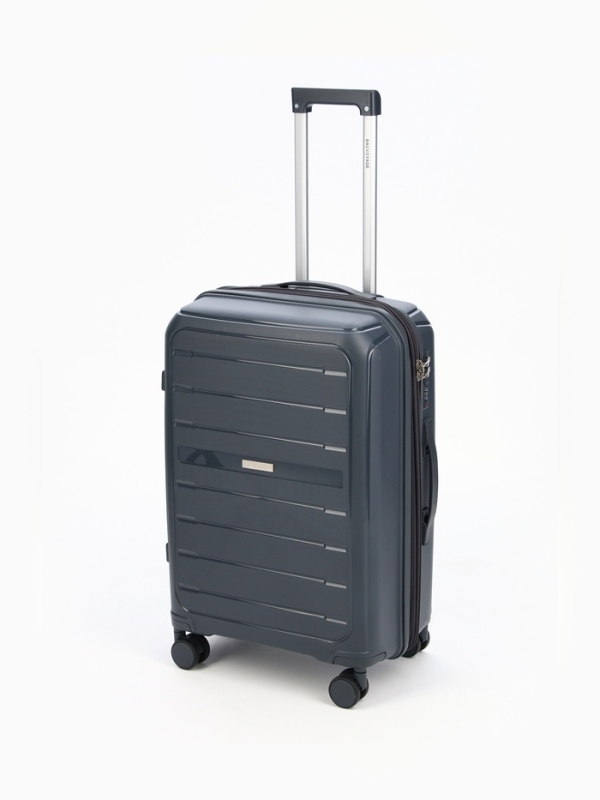 Чемодан 24", PP, 43*26*66, отд на молнии, код замок, 4 колеса, серый