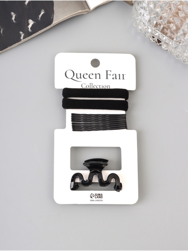 Набор для волос &laquo;Вивьен&raquo;, 2 резинки 5.5 см, 8 невидимок 5.5 см, краб 4.5 см, волна, чёрный