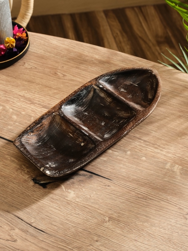 Менажница "Лодочка"  дерево Джати, 30х13х5 см, цв. тёмно-коричневый