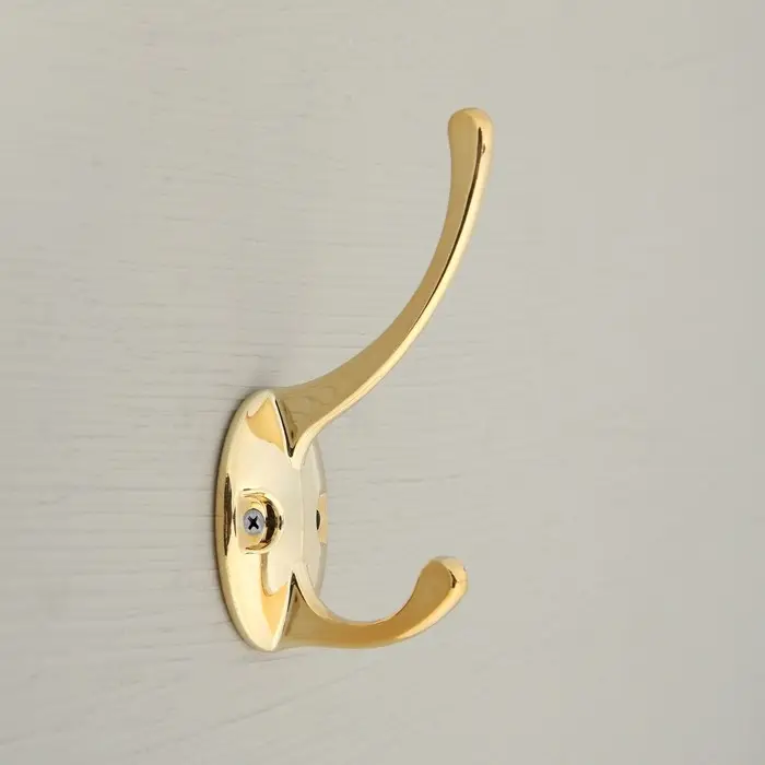 Крючок мебельный ТУНДРА TKd=002 LIGHT, двухрожковый, золото