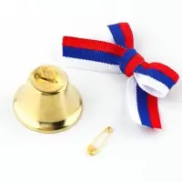 Колокольчик на булавке с бантом на выпускной, триколор, d = 3,6 см