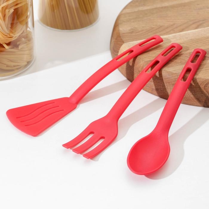 Набор кухонных принадлежностей Доляна &laquo;Глори&raquo;, 3 шт, цвет красный