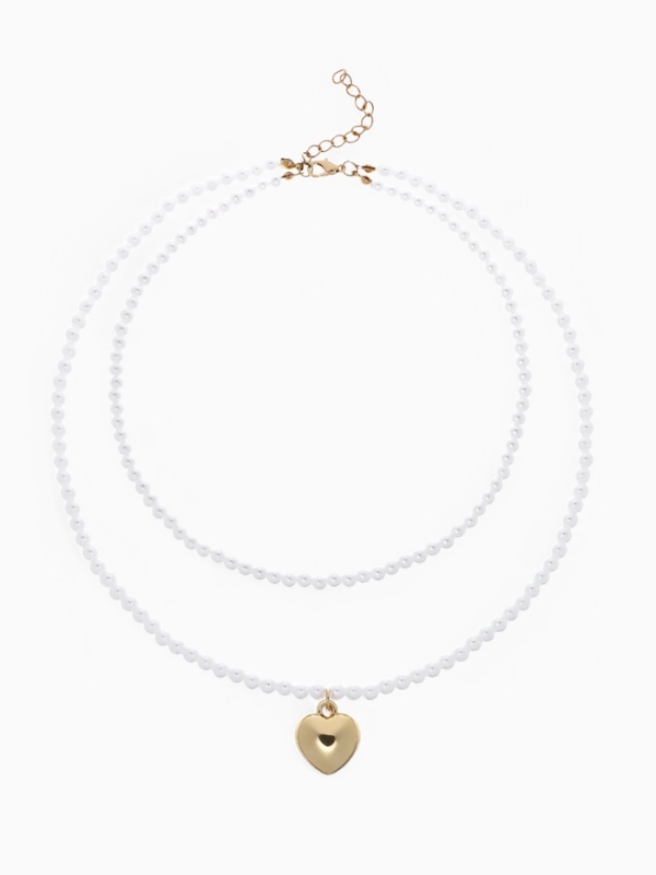 Кулон с жемчугом &laquo;Сердце&raquo; бусина №6, цвет белый в золоте, 45 см