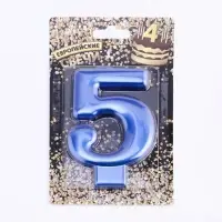 Свеча для торта &laquo;Европейская ГИГАНТ&raquo;, цифра 5, 7 см, синий металлик