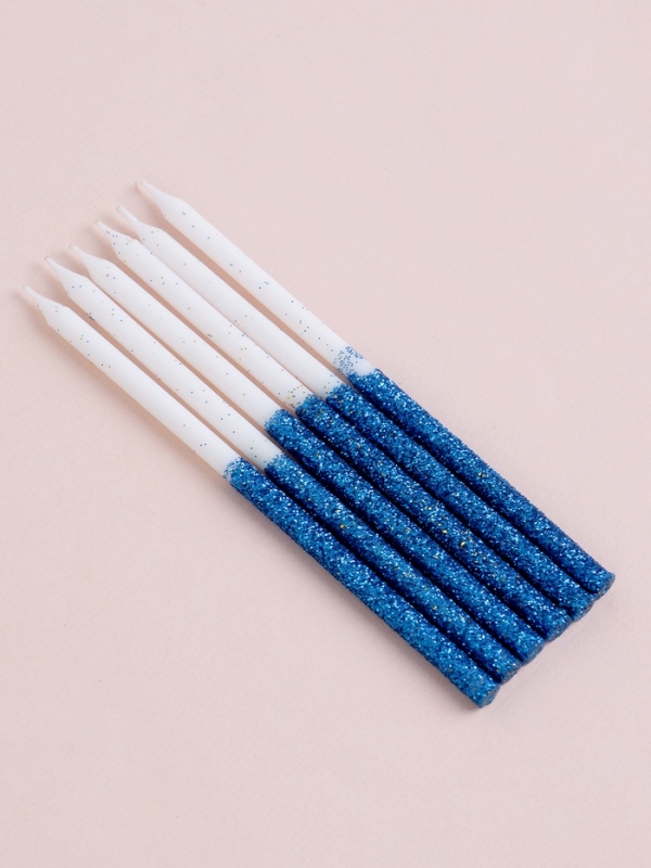 Свечи для торта "Блестящее сияние", 6 шт, белые с голубым