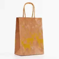 Пакет крафт с золотым тиснением, круглая ручка, &laquo;Новый год&raquo; 15&times;21&times;8 см, 120 г