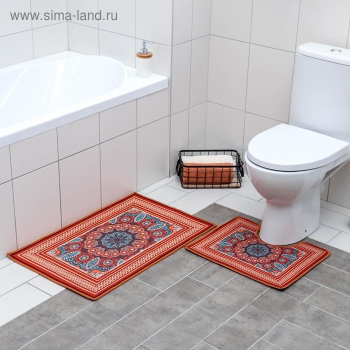 Набор ковриков для ванной и туалета Доляна &laquo;Геомертик&raquo;, 2 шт: 50&times;78 см, 40&times;50 см, цвет серый