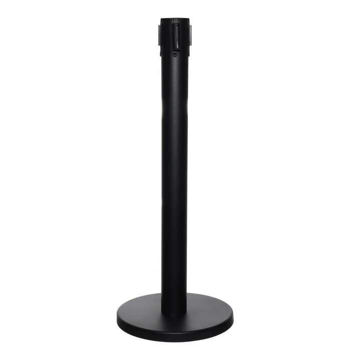 Стойка ограждения черная, с вытяжной лентой-180см красная, белая, высота-90см, d- 6см, напольный d-32см