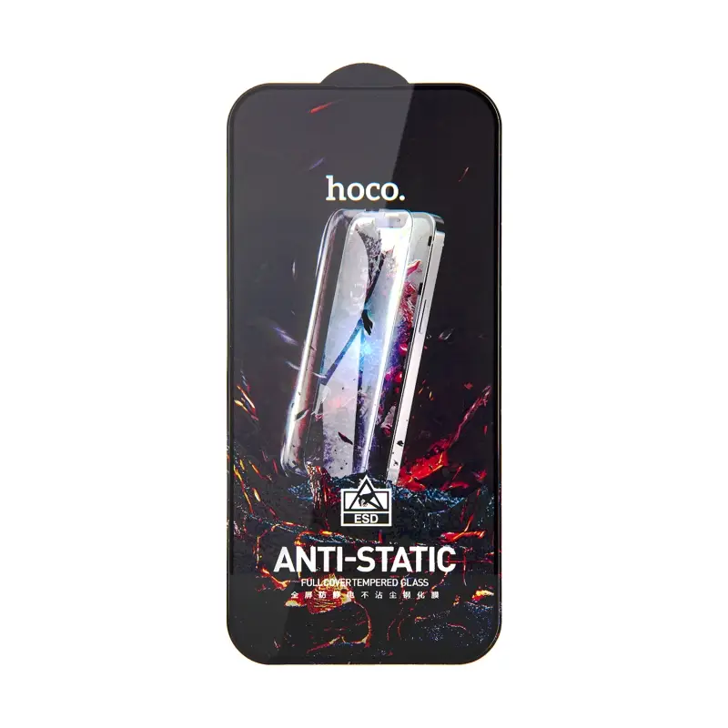 Защитное стекло iPh 15 Pro Full Screen HD Anti-Static G10 Hoco Black без упаковки (25 шт./уп)