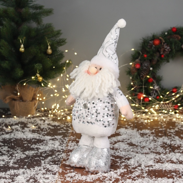 Мягкая игрушка Мягкая игрушка "Дед Мороз блеск" (59х21 см выдвинутые ножки) 40х21 см, серебристо-белый