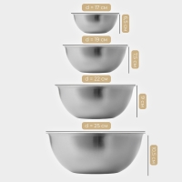 Миски-салатники Sphere, 950 мл, 1,55 л, 2,4 л, 3,4 л, с мерной шкалой, нержавеющая сталь, набор 4 шт, серебряные