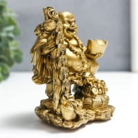Нэцке полистоун под бронзу "Хотей с посохом, слитком, монетами, хулу " 11х6х7,5 см 281978 Нэцке полистоун под бронзу "Хотей с посохом, слитком, монетами, хулу " 11х6х7,5 см 281978