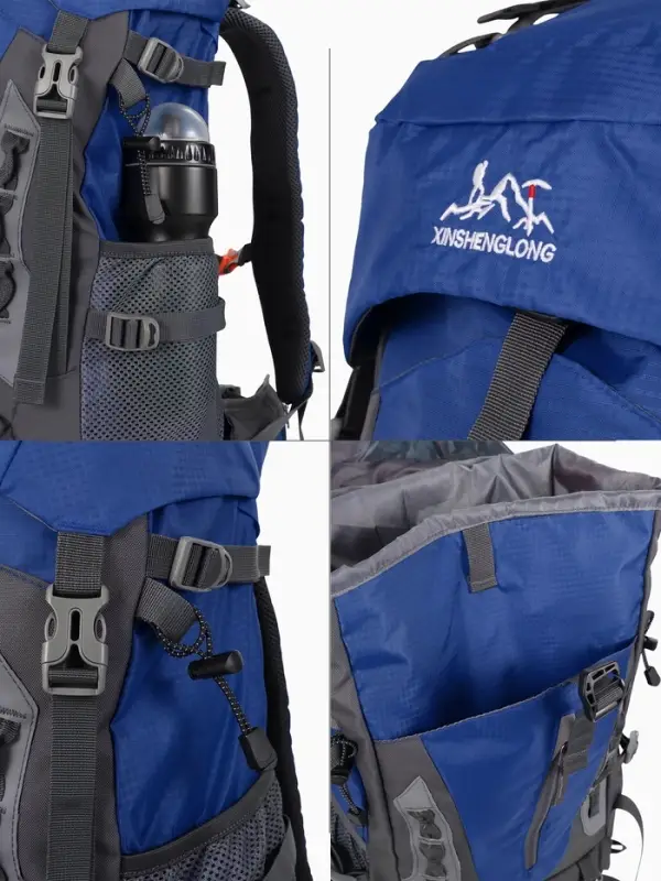 Рюкзак тур 65+5л, 30*20*53, отдел на шнурке, 5нар+2вн кармана, цвет синий
