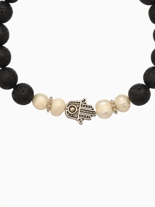 Браслет "Хамса" жемчуг, лава, длина 18 см
