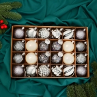 Набор шаров пластик d-6 см, 24 шт "Мелодия" ассорти люкс, белый серебро сиреневый Набор шаров пластик d-6 см, 24 шт "Мелодия" ассорти люкс, белый серебро сиреневый