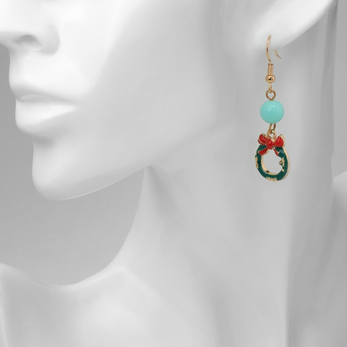 Новый год! Серьги &laquo;Новогодние&raquo; шар-венок, цветные в золоте