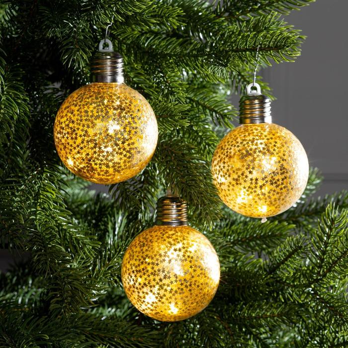 Набор ёлочных шаров «Звёздочки золотистые» 3 шт., батарейки, 5 LED, свечение тёплое белое Набор ёлочных шаров «Звёздочки золотистые» 3 шт., батарейки, 5 LED, свечение тёплое белое