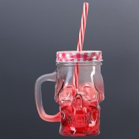 Банка стеклянная с крышкой и трубочкой &laquo;Череп. Хэллоуин&raquo;, 400 мл, 11&times;8,5&times;13 см, цвет МИКС