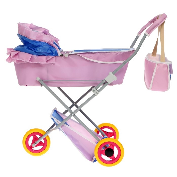 Коляска кукольная №10, цвет сиреневый с голубым