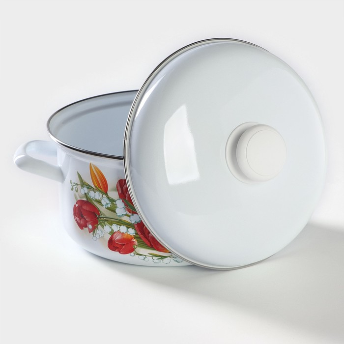 Кастрюля эмалированная цилиндрическая &laquo;Уральский сувенир&raquo;, 3 л, индукция, цвет белый, деколь МИКС