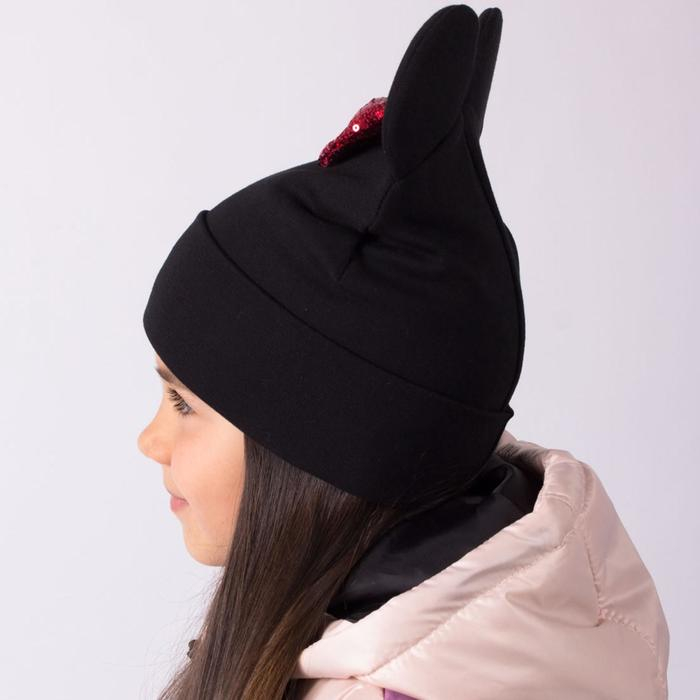 Двухслойная шапка «Мышка», цвет чёрный/красный бант, размер 50-54 Двухслойная шапка «Мышка», цвет чёрный/красный бант, размер 50-54