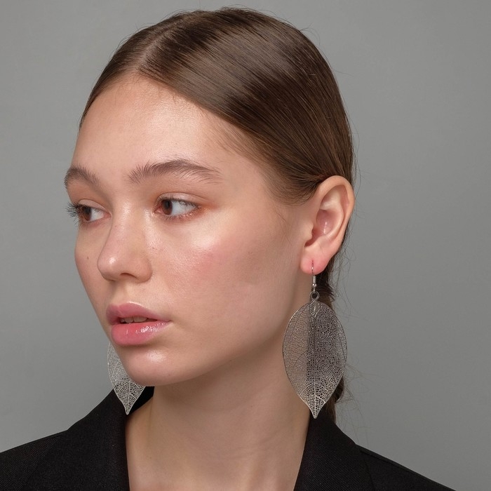 Серьги металл &laquo;Лист липы&raquo;, цвет серебро