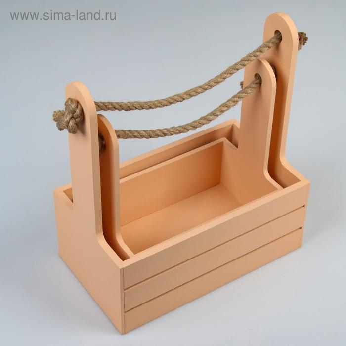 Набор кашпо деревянных 2 в 1 (25&times;15&times;30; 21&times;12&times;23 см) "Dear", ручка канат, персик