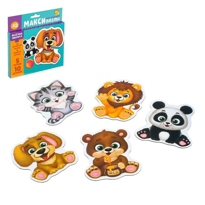 Макси-пазлы &laquo;Весёлые зверята&raquo;, 5 пазлов, 10 деталей