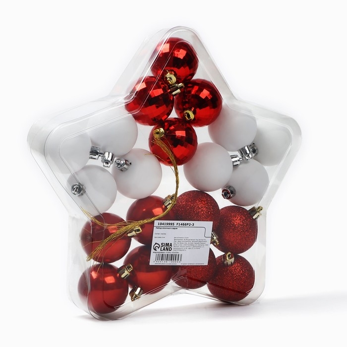 Ёлочные шары новогодние, на Новый год, d=5 см, 20 шт., цвет белые и красные