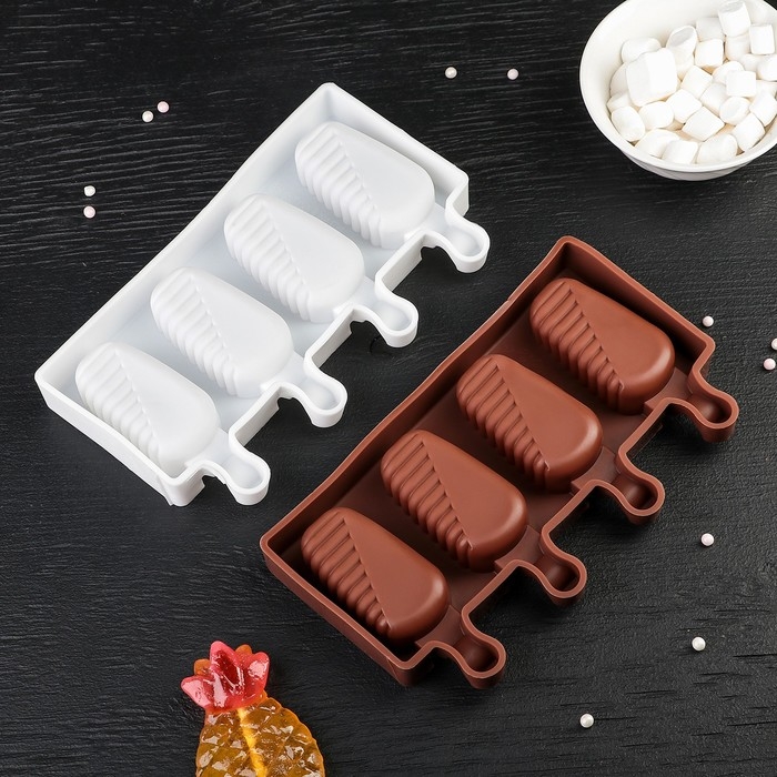 Форма для мороженого Доляна &laquo;Эскимо в глазури&raquo;, силикон, 18,5&times;12,3&times;2,5 см, 4 ячейки, цвет МИКС