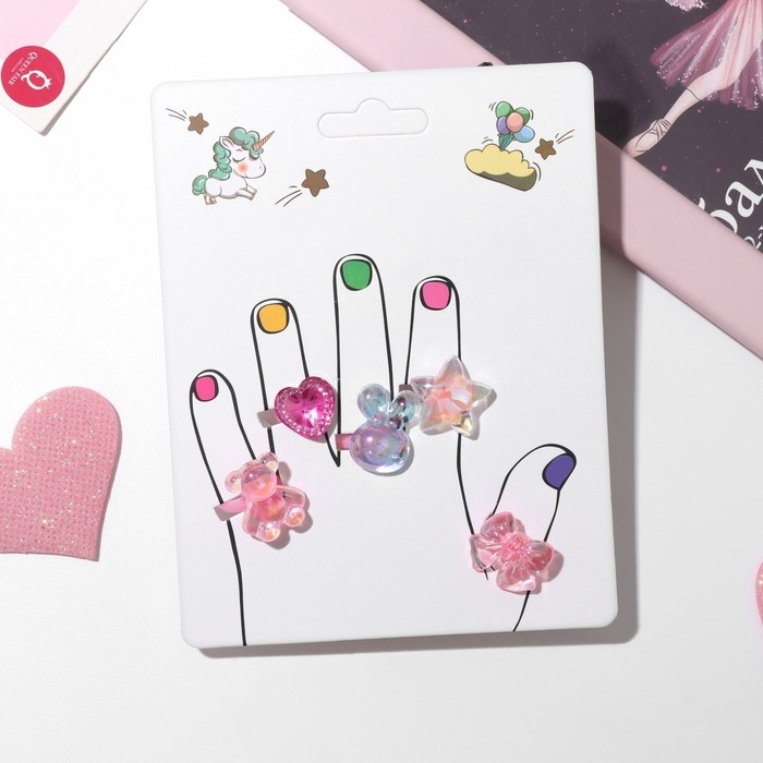 Кольцо детское &laquo;Ассорти&raquo; девчачьи грёзы, форма МИКС, цвет МИКС, безразмерное