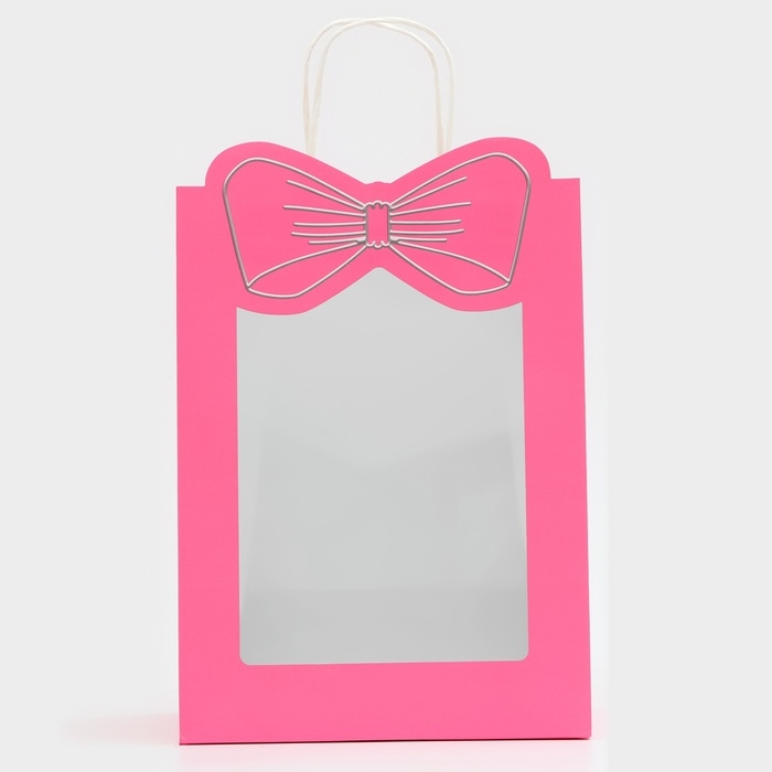 Пакет подарочный новогодний с окном "Бант" 30 х 22 х 14 см.