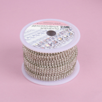 Цепь со стразами, 3 ряда, металл, стекло, 6 мм, 4,5 &plusmn; 0,5 м, цвет серебряный