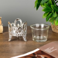 Подсвечник пластик, стекло на 1 свечу "Капельки" серебро 7х6х6 см Подсвечник пластик, стекло на 1 свечу "Капельки" серебро 7х6х6 см