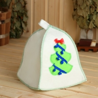 Шапка для бани " Новогодняя Ель и синие бусы", белая Шапка для бани " Новогодняя Ель и синие бусы", белая