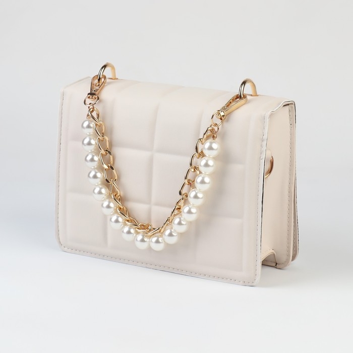 Цепочка для сумки, с жемчугом, d = 14 мм, 2,3 &times; 16 &times; 11,5 мм, 30 см, цвет золотой