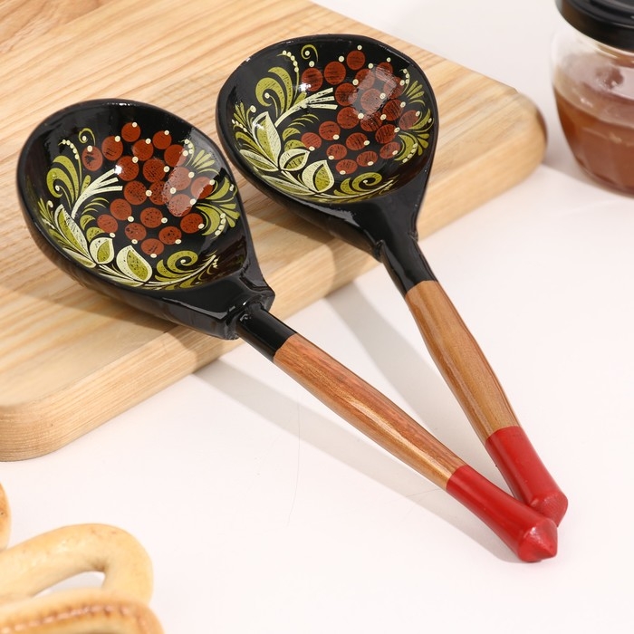 Ложка полубаская с росписью ягодка  19&times;6 см, микс