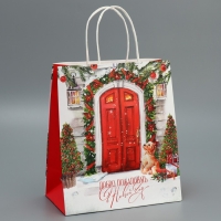 Пакет подарочный новогодний крафтовый «Добро пожаловать», 22 х 25 х 12 см, Новый год Пакет подарочный новогодний крафтовый «Добро пожаловать», 22 х 25 х 12 см, Новый год