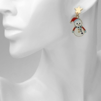 Новый год! Серьги &laquo;Новогодние&raquo; снеговик с носком, цветные в золоте