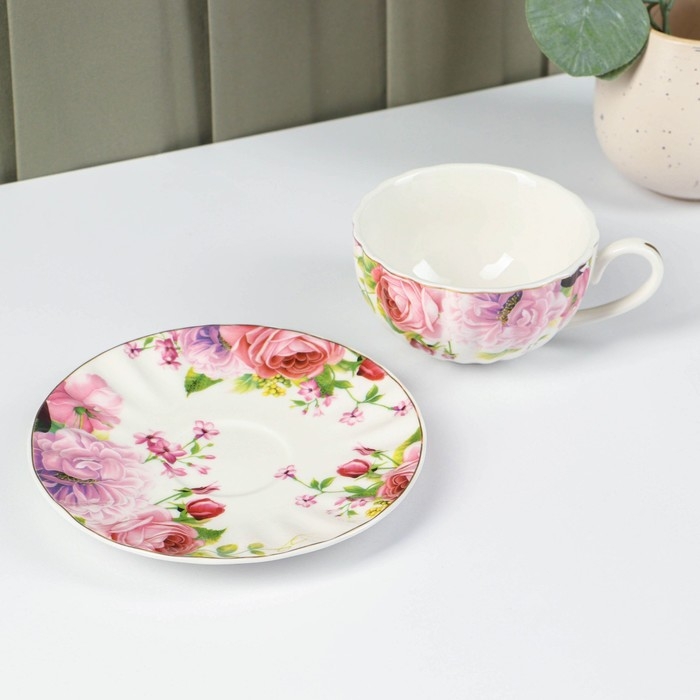 Чайная пара фарфоровая Доляна &laquo;Вдохновение&raquo;, 2 предмета: чашка 250 мл, блюдце d=15,1 см