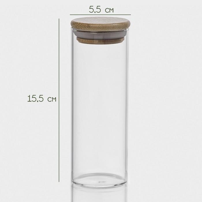 Банка стеклянная для хранения сыпучих продуктов &laquo;Эко&raquo;, 300 мл, 5,5&times;15,5 см, с бамбуковой крышкой