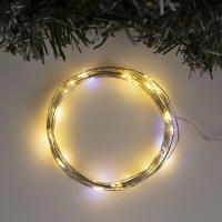 Гирлянда «Нить» 5 м роса, IP20, серебристая нить, 50 LED, мерцание белым, батарейки AAх3 (нет в комплекте), свечение тёплое белое Гирлянда «Нить» 5 м роса, IP20, серебристая нить, 50 LED, мерцание белым, батарейки AAх3 (нет в комплекте), свечение тёплое белое