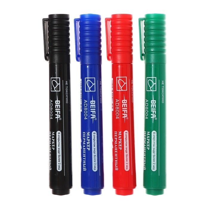 Набор маркеров перманентных Beifa Classic, 3.0 мм, 4 цвета, европодвес