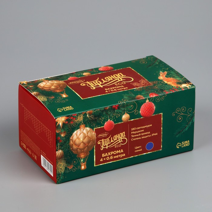 Гирлянда &laquo;Бахрома&raquo; 4 &times; 0.6 м, IP44, тёмная нить, 180 LED, свечение синее, мерцание белым, 220 В