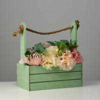 Кашпо деревянное 25.5&times;15&times;30 см "Прованс", ручка канат, зелёный