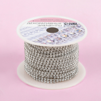 Цепь со стразами, металл, стекло, 2 мм, 9 &plusmn; 1 м, цвет серебряный